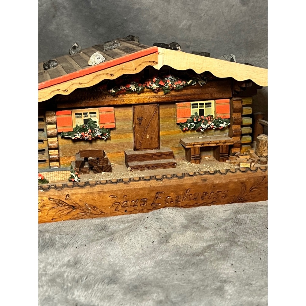 Vintage Reuge Swiss Chalet Music Box Jewelry Display Alpine Diorama READ